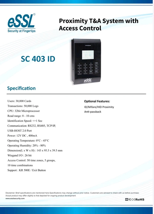 ESSL eSSL SC-403-ID PROXIMITY T&A SYSTEM WITH ACCESS CONTROL