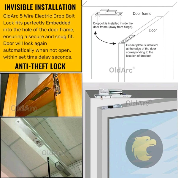 OldArc Smart Electric Bolt Lock | 5 Wire Autolock Deadbolt with Time Delay & Door Lock Status Feedback | 12VDC Fail Safe Drop
