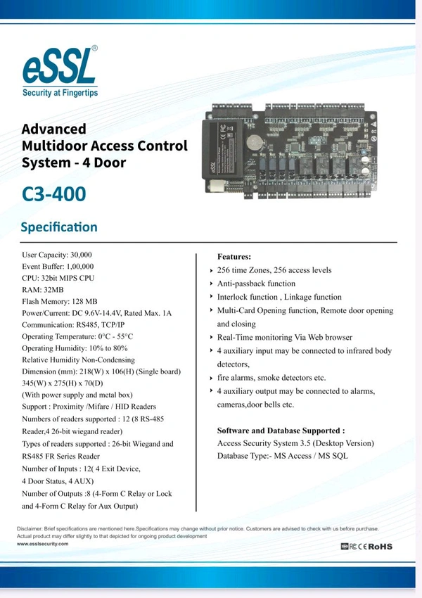 ESSL C3-400 Advanced Multidoor Access Control System - 4 Door