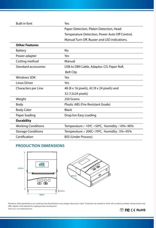 ESSL eSSL-SP-2-[Thermal Printer] 2 Inch (58mm) DYNO Serial Thermal Printer with Adapter.