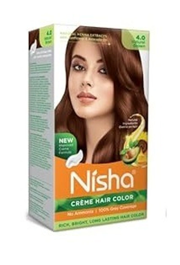 Nisha cream Hair Colour 60g+60ml+12ml Natural Brown 4.0