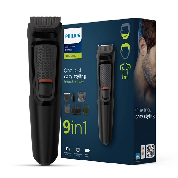 Philips Men's Trimmer | Self Sharpening Blades | Single Stroke Grooming I 9 in1 Face, Nose and Body 