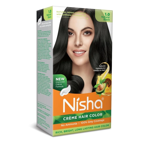 Nisha cream Hair Colour 60g+60ml+12ml Natural Black 1.0