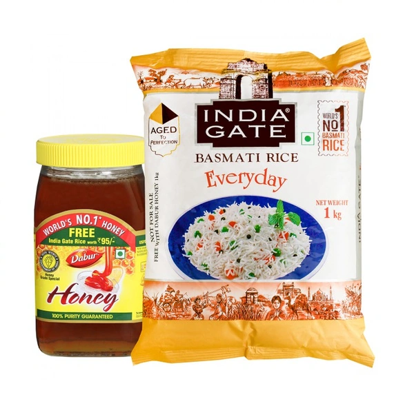 Dabur Honey 500gm+ Free India Gate Rice Rs 60