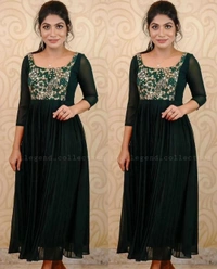 DESIGNER EMBOIDERY ETHNIC WEAR GOWNS - S, Dark Green