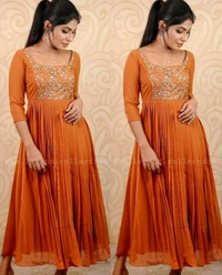 DESIGNER EMBOIDERY ETHNIC WEAR GOWNS - S, Dark Green