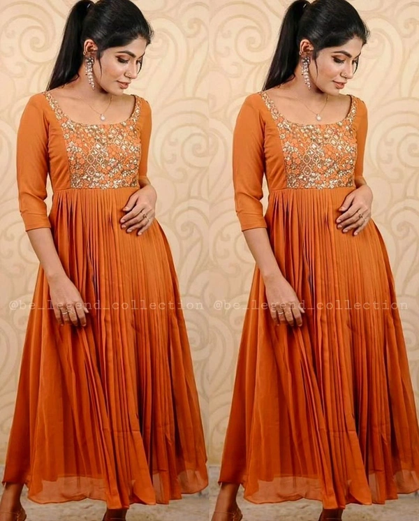 DESIGNER EMBOIDERY ETHNIC WEAR GOWNS - S, Dark Green