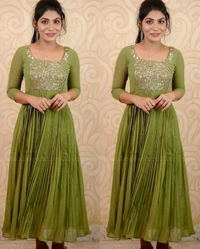 DESIGNER EMBOIDERY ETHNIC WEAR GOWNS - S, Dark Green