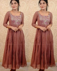 DESIGNER EMBOIDERY ETHNIC WEAR GOWNS - S, Dark Green