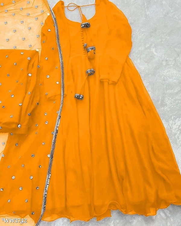 PARTYWEAR LOOK ANARKALI GOWN AND FANCY LACE WORK - XL, Gray