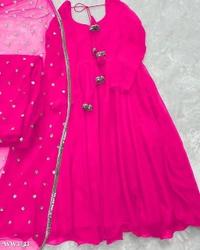 PARTYWEAR LOOK ANARKALI GOWN AND FANCY LACE WORK - XL, Gray