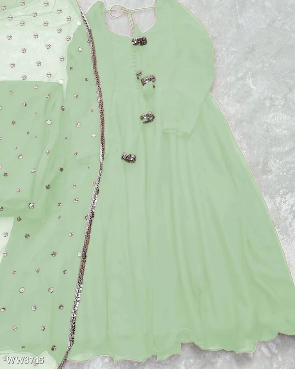 PARTYWEAR LOOK ANARKALI GOWN AND FANCY LACE WORK - XL, Gray