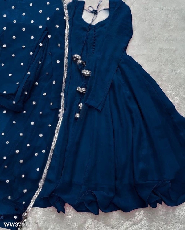 PARTYWEAR LOOK ANARKALI GOWN AND FANCY LACE WORK - XL, Gray