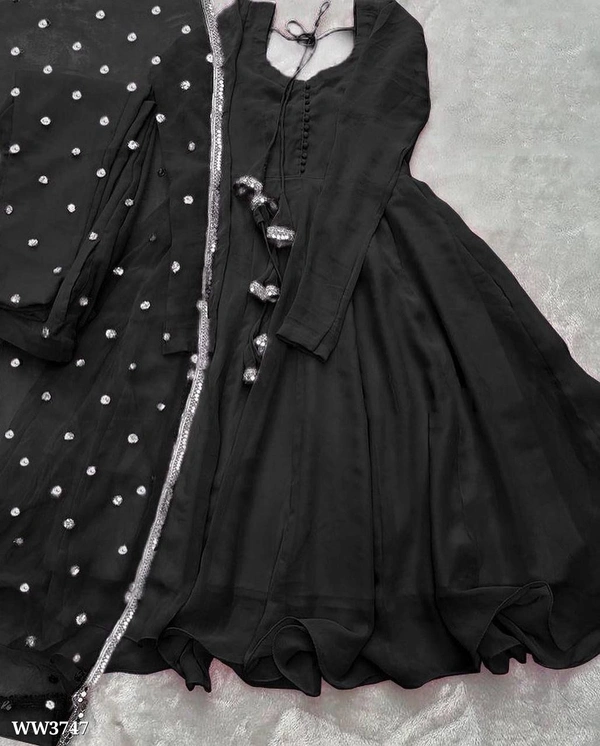 PARTYWEAR LOOK ANARKALI GOWN AND FANCY LACE WORK - XL, Gray