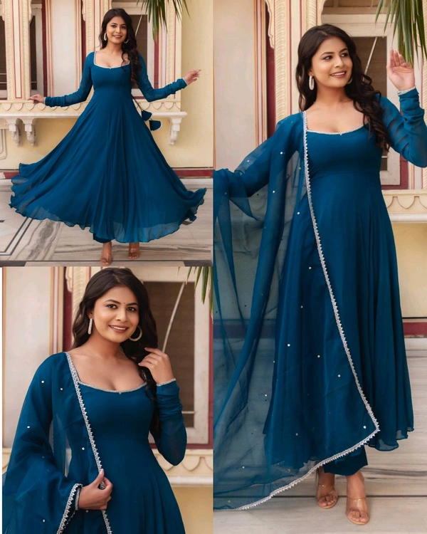 Stylish Anarkali Gown With Pant and Dupatta Ready To Wear 3 Pis Suit Set Stylish Anarkali Gown With Pant and Dupatta Ready To Wear 3 Pis Suit Set