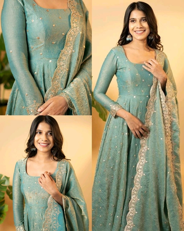 open lace back dress Designer Party Wear Fancy Umbrella Gown with Dupatta & Bottom Set in L –  Swaya World main image 0