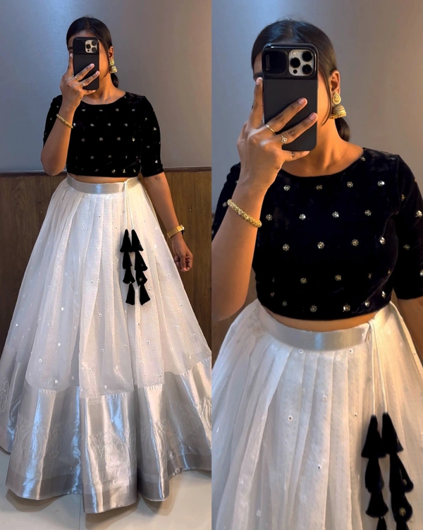 Beautiful Crop top + Skirt Lehenga - Black and white, 3XL