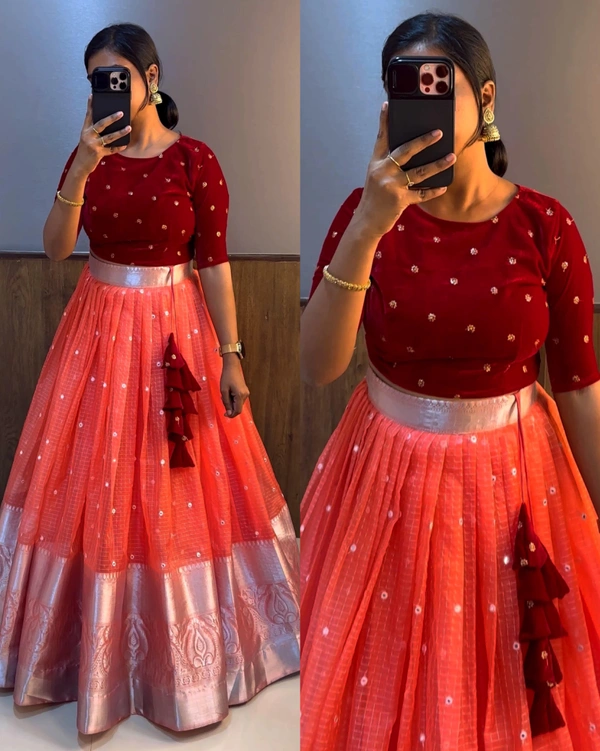 Beautiful Crop top + Skirt Lehenga - Red, 3XL