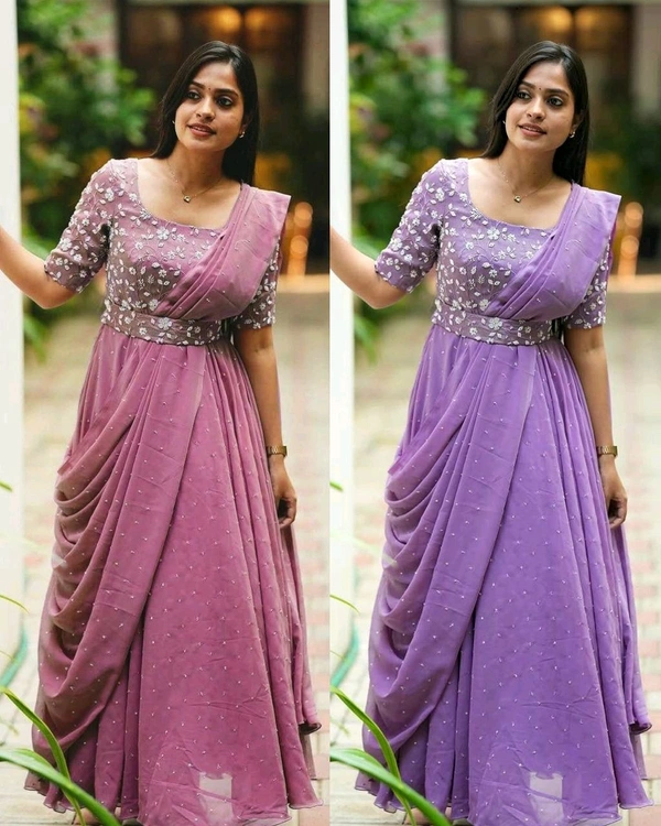 The Beautiful Partywear Gown With Attached Dupatta & Belt The Beautiful Partywear Gown With Attached Dupatta & Belt