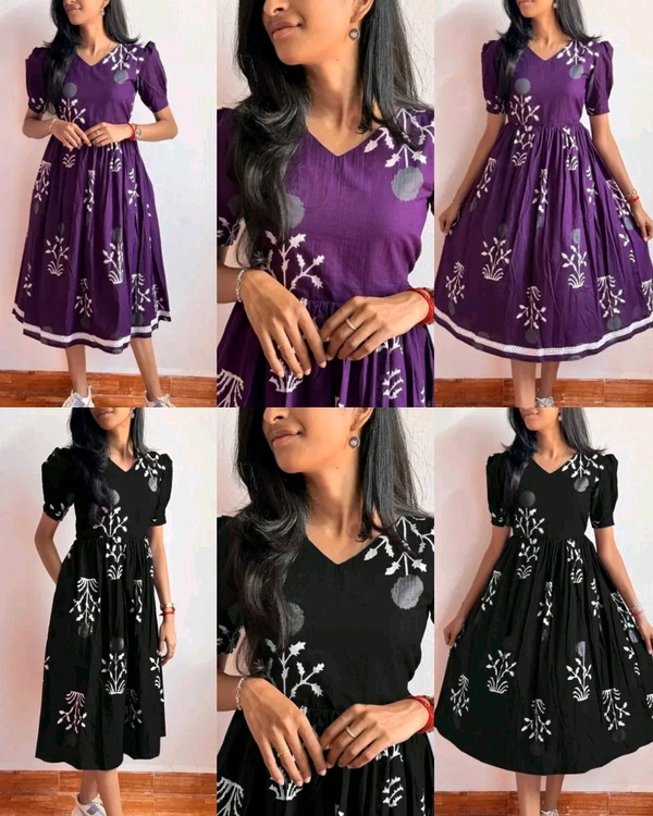 Anarkali New Design Women Half Sleeves Printed Middy Gown !! - Purple, XS