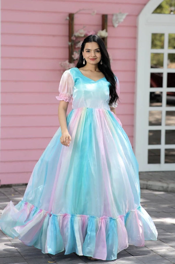 organza blue dress Navy Blue Slit Organza Prom Dress Graduation Dress with Beading Belt main image 0