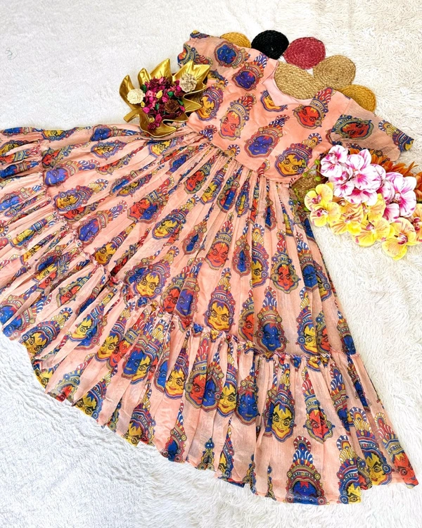 knee length dresses for ladies Rachna: Kalamkari Smocked Cotton Midi Dress – House of Somarra main image 0