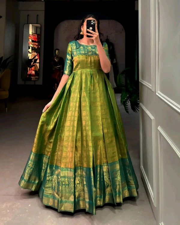 green emerald velvet dress Emerald Green Boho Style Dress made from an Indian Saree main image 1