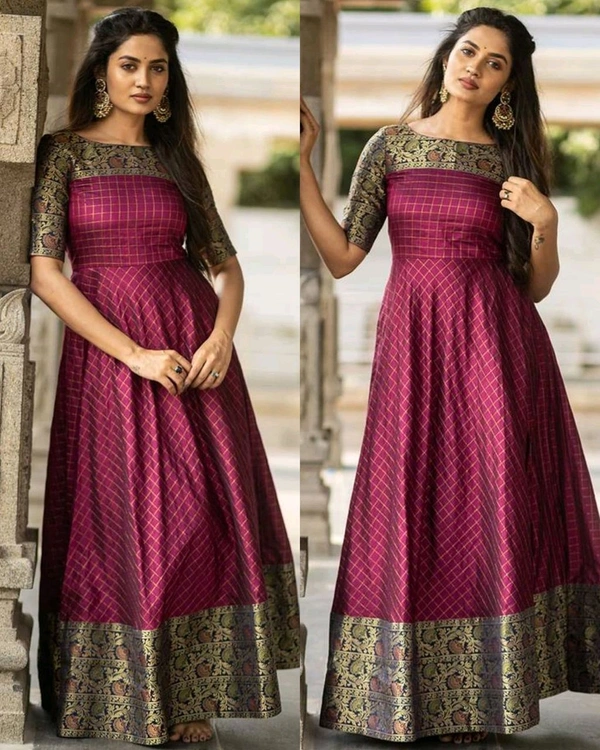 Women Woven Design Jacquard Long Gown