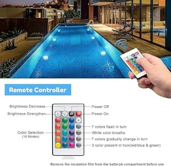 Waterproof IP68 Submersible Aquarium Lights LED 16 Colors Remote Controlled Pool Fish Tank Light 3XAAA Battery Operated Fountain Pool Light (Pack of 4) - Multi