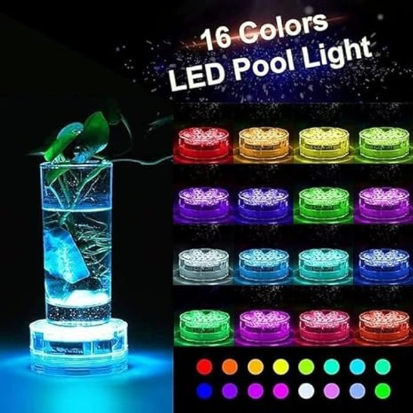 Waterproof IP68 Submersible Aquarium Lights LED 16 Colors Remote Controlled Pool Fish Tank Light 3XAAA Battery Operated Fountain Pool Light (Pack of 4) - Multi