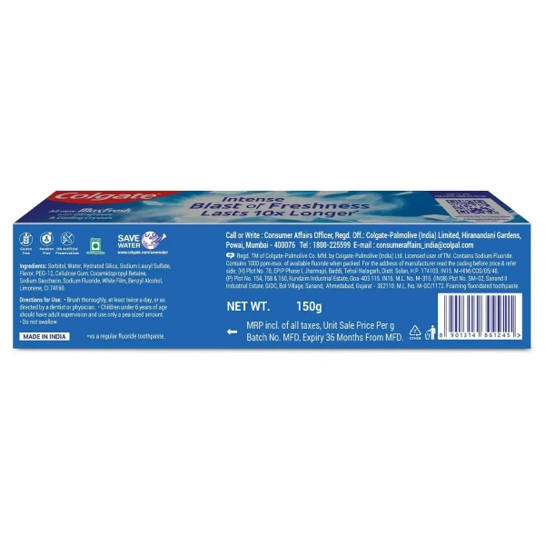 colgate Colgate MaxFresh Toothpaste, Blue Gel Paste with Menthol, Cooling crystals for fresh breath 150g, - 150gm