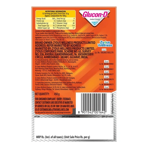zydus wellness Glucon-D Tangy Orange Glucose Powder - 1kg