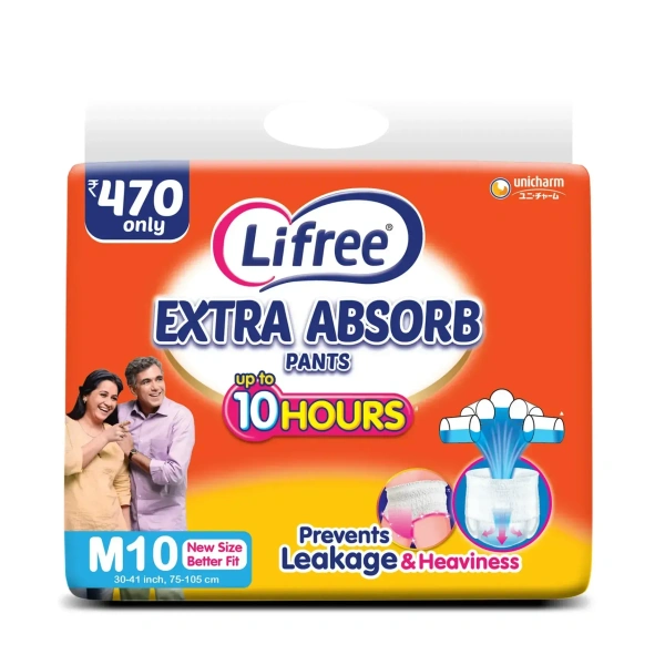 Lifree Extra Absorb Pants – 10 Hrs Medium Size Diapers for Adults - 10Pcs