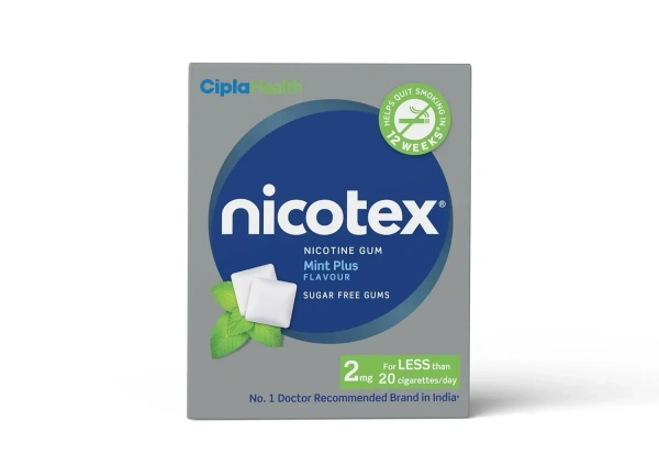 Cipla Nicotex Gums, 2mg, Mint Plus - Strip, 12 Gums - 12 Gums