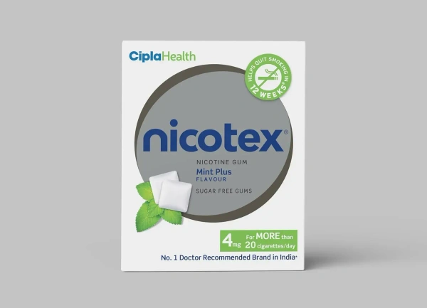 Cipla Nicotex Gums, 4mg, Mint Plus - Strip, 12 Gums - 12 Gums