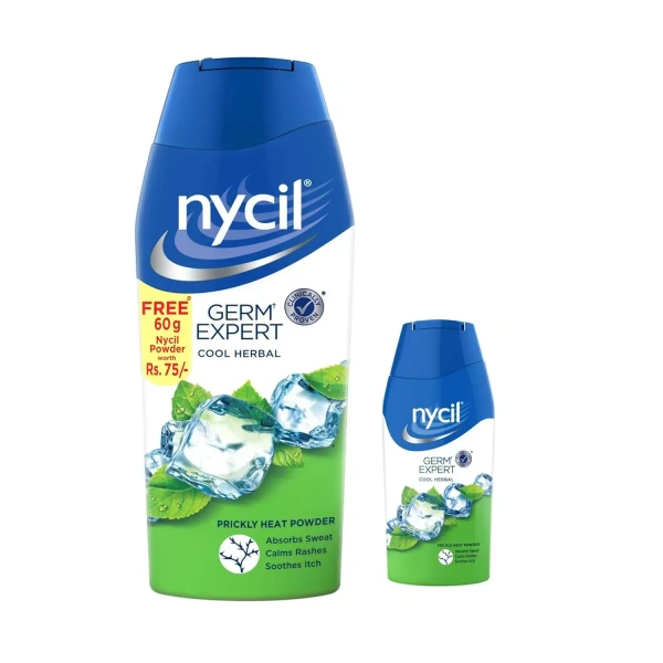 zydus wellness Nycil Cool Herbal Prickly Heat Talcum Powder, 150g (Cool Herbal 60g Free) - 150+60gm
