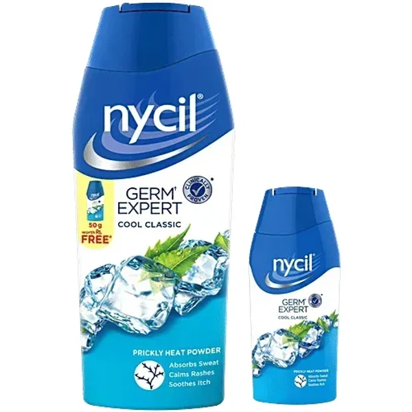 zydus wellness Nycil Germ Expert Prickly Heat Powder - Cool Classic, 150 g (Get 60 g Free) - 150+60gm