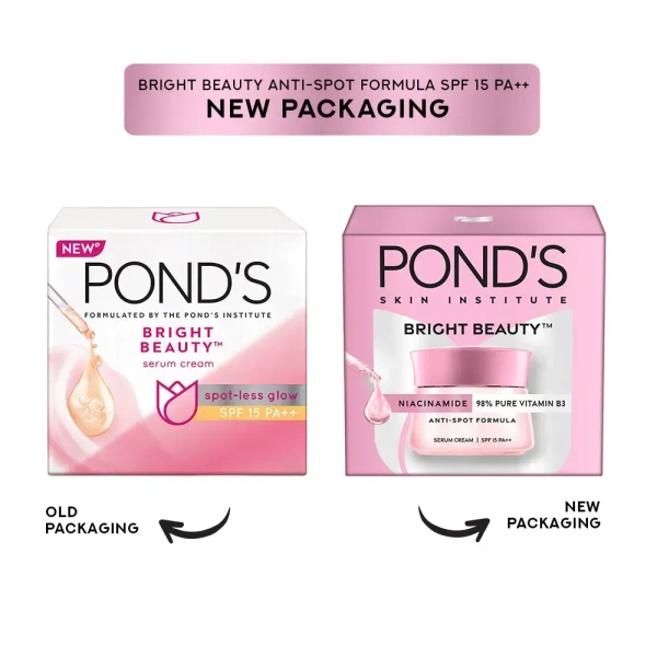 POND'S Bright Beauty Anti-Spot Serum Cream with Niacinamide and SPF 15 PA++, Fades Dark Spots - 35gm