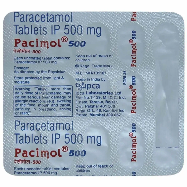 Ipca Laboratories Pacimol 500Mg - Strip of 15 Tablets - 15 Tablets