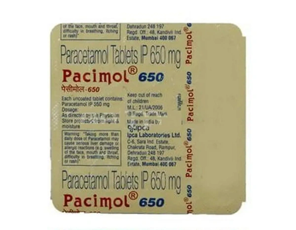 Ipca Laboratories Pacimol 650 - Strip of 15 Tablets - 15 Tablets