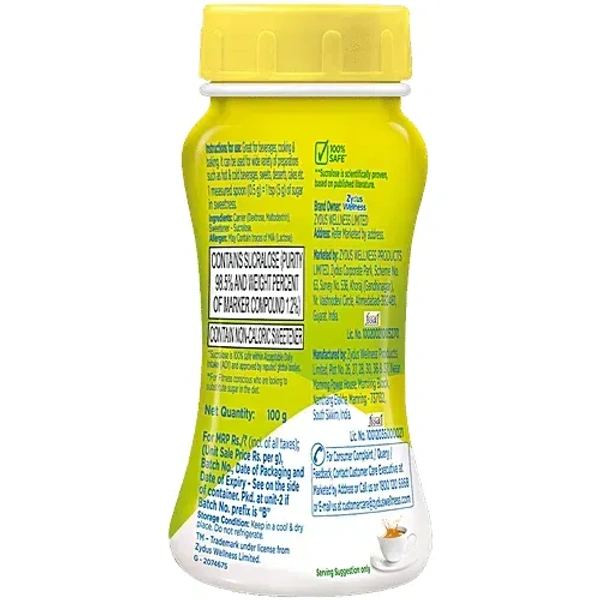 zydus wellness Sugar Free Natura Sweetener - Zero Calories, 100 g Jar - 100gm