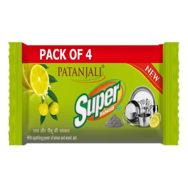 Patanjali Ayurved Limited Super Dish Wash Bar 105gm Pack of 4 - (4*1)105gm
