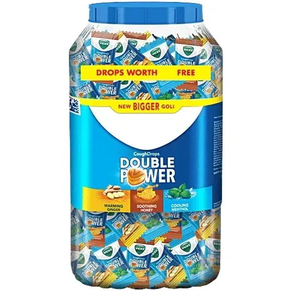 Procter and Gamble Vicks Cough Drops Menthol, Ginger, Honey Double Power Jar, 110 pcs Jar - 110Pcs