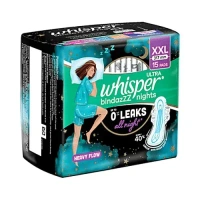 Procter and Gamble Whisper Bindazzz Nights Sanitary Pads For Women XXL Size (Pack of 15) - 15 Pads