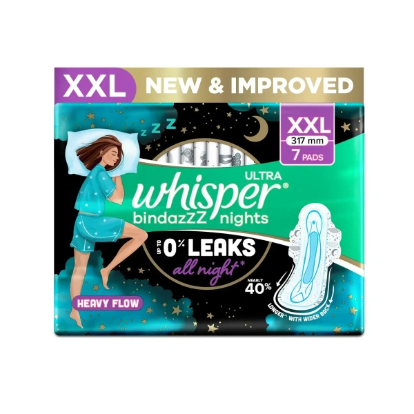 Procter and Gamble Whisper Bindazzz Nights Sanitary Pads For Women XXL Size (Pack of 7) - 7 Pads