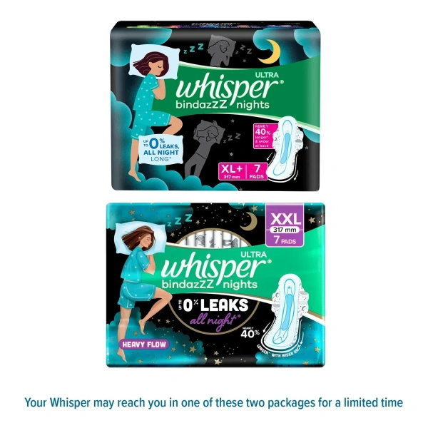 Procter and Gamble Whisper Bindazzz Nights Sanitary Pads For Women XXL Size (Pack of 7) - 7 Pads