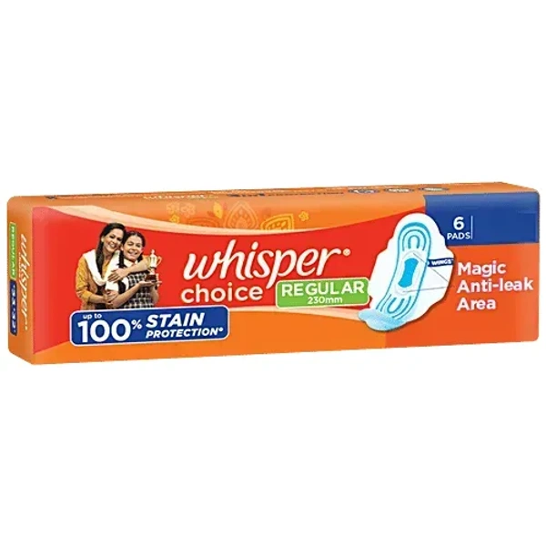 Procter and Gamble Whisper Choice Sanitary Pads For Women Regular Size (Pack of 6) - 6 Pads