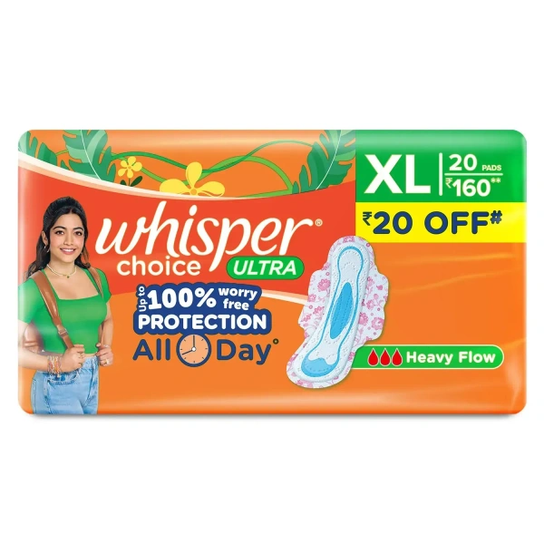 Procter and Gamble Whisper Choice Ultra XL Sanitary Pads for Women  (Pack of 20) - 20 Pads