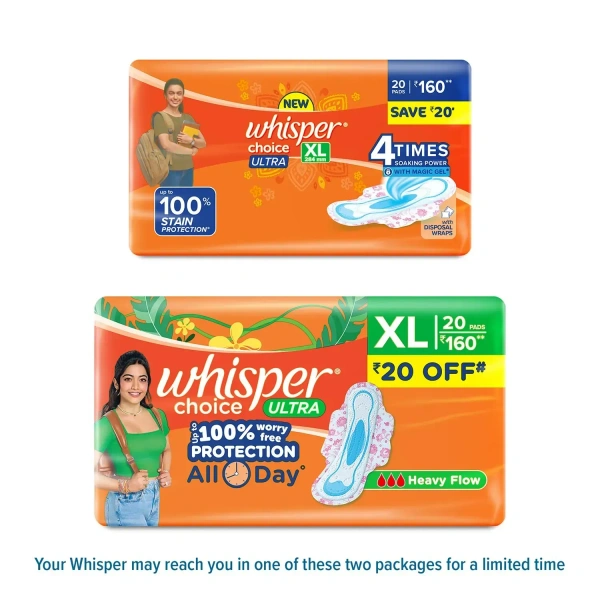 Procter and Gamble Whisper Choice Ultra XL Sanitary Pads for Women  (Pack of 20) - 20 Pads
