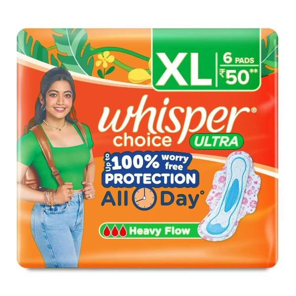 Procter and Gamble Whisper Choice Ultra XL Sanitary Pads for Women  (Pack of 6) - 6 Pads